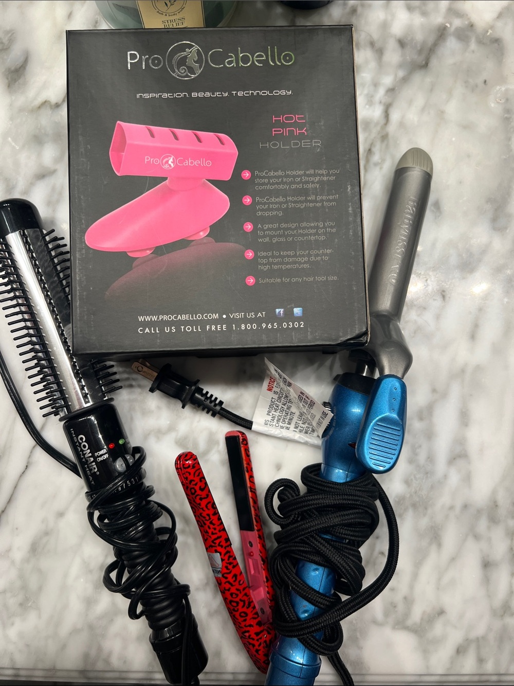 Baby Bliss Curling Iron, Hot Pink Holder and Styling Tools Set